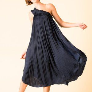 Ulla Johnson One Shoulder Jade Pleated Dress- Midnight Blue